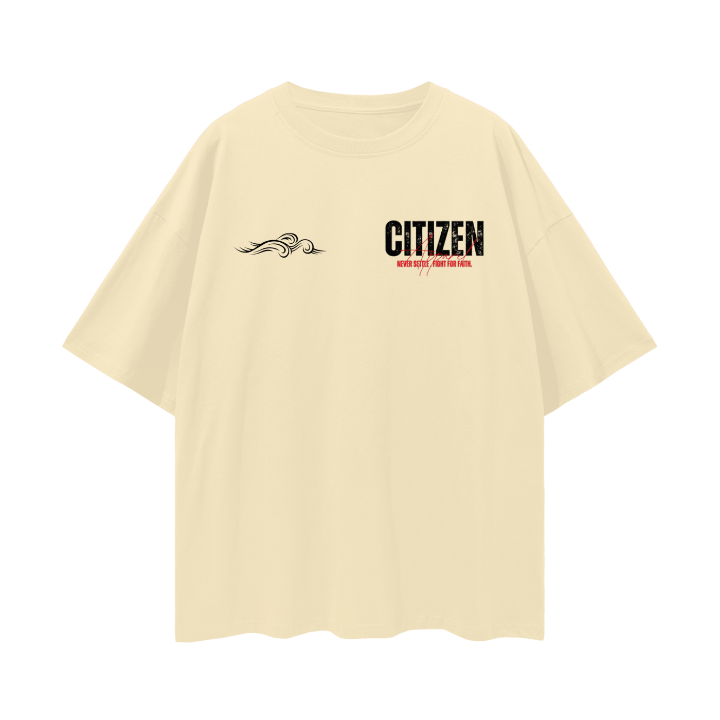 Never Settle | Joshua 1:9 Premium Oversized Tee
