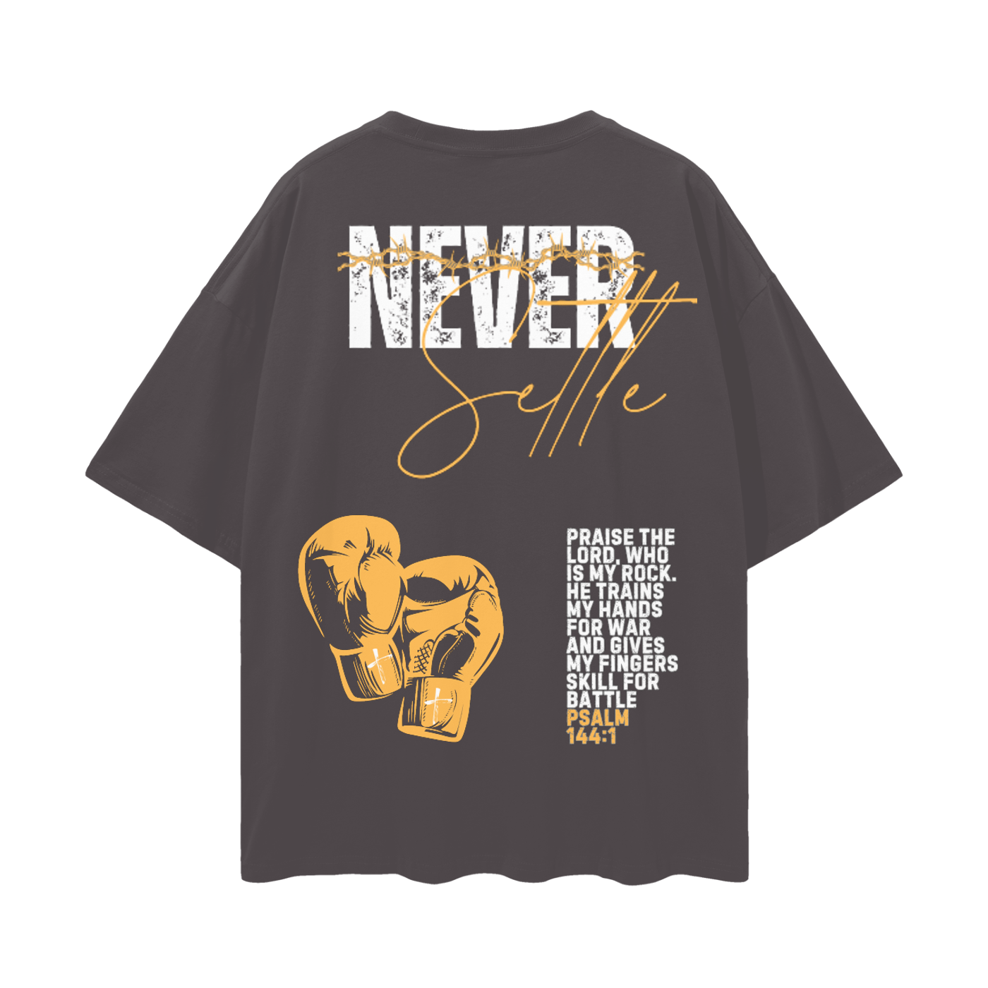 Never Settle | Psalm 144:1 Premium Oversized T-Shirt