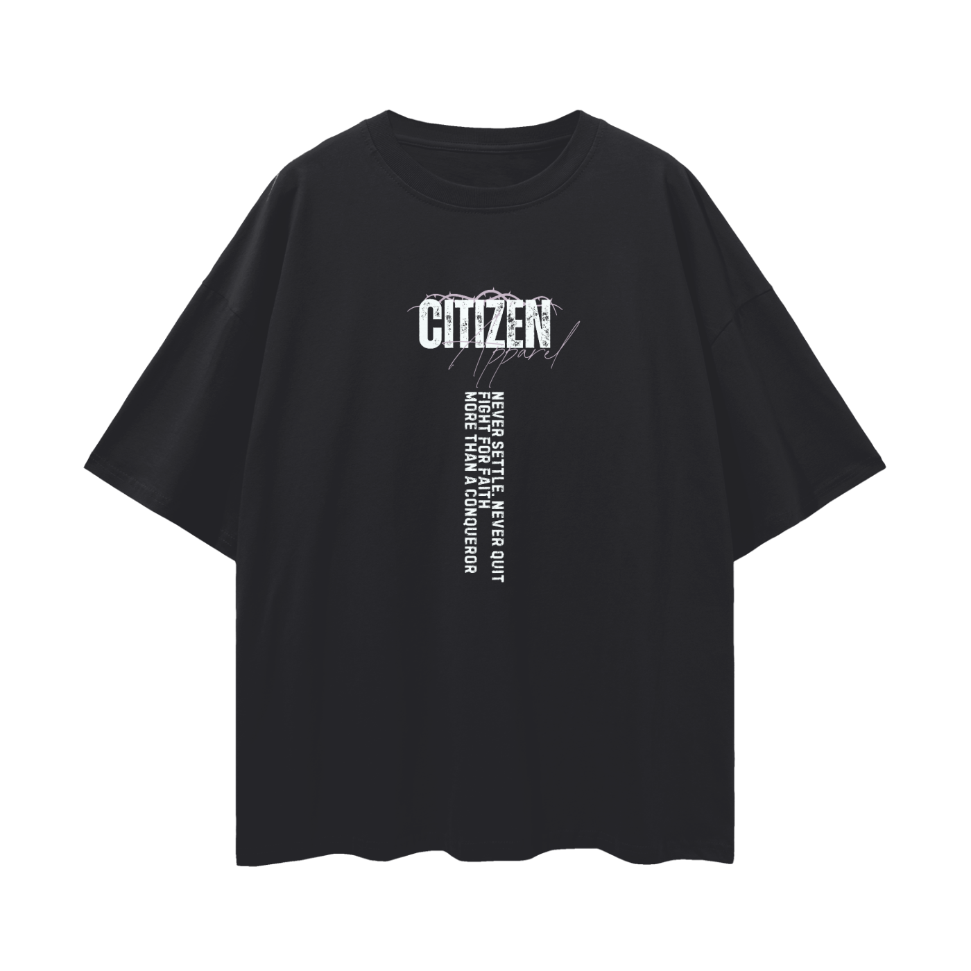 Never Settle | Romans 8:37 Premium Oversized Tee