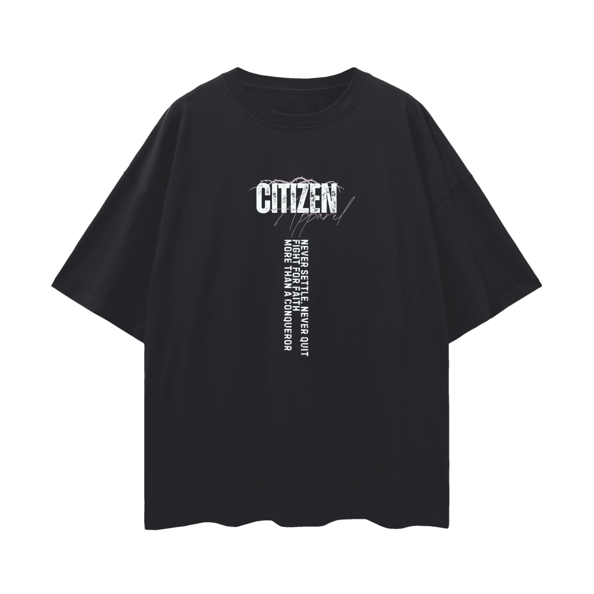 Never Settle | Romans 8:37 Premium Oversized Tee