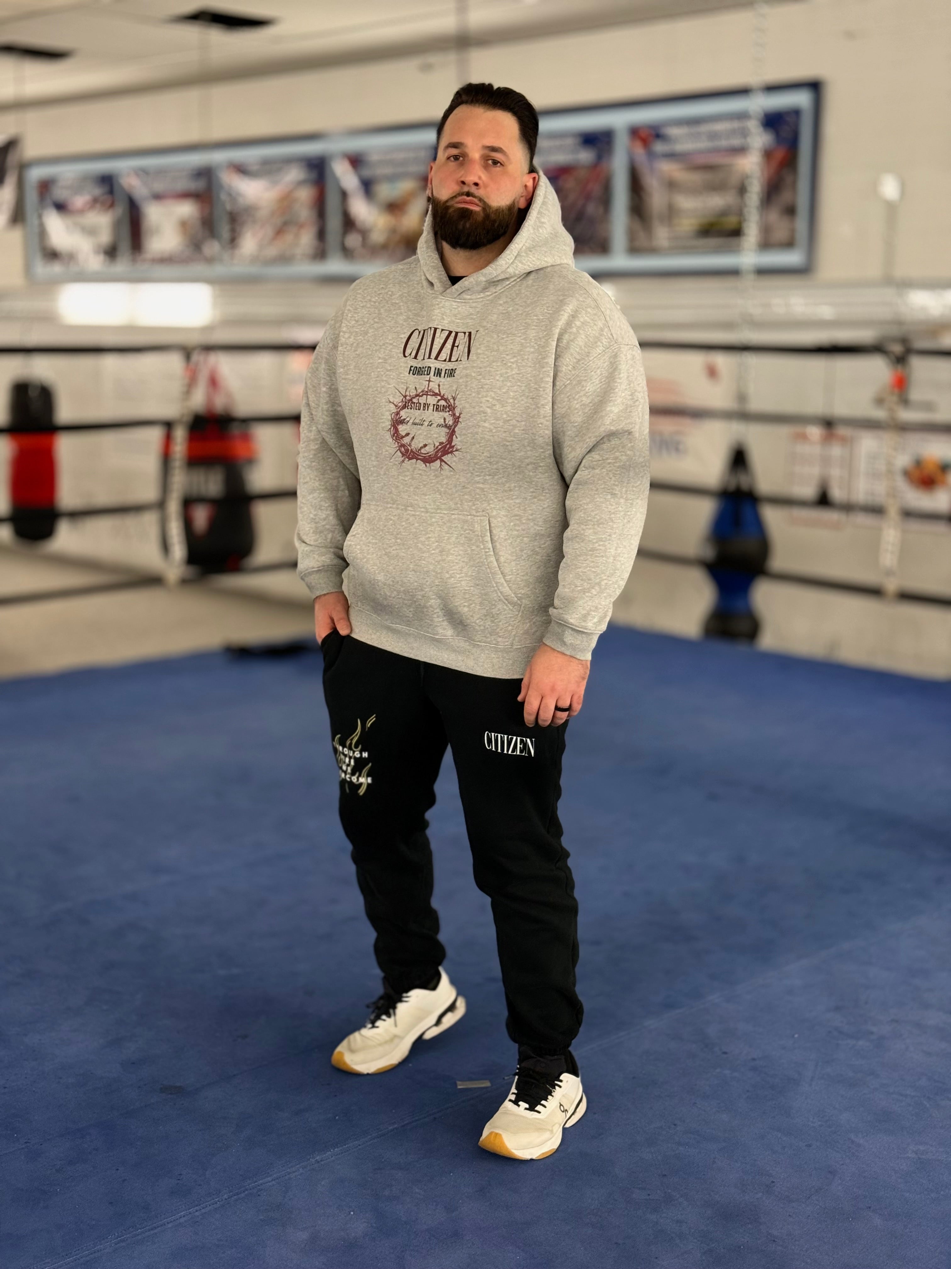 FORGED IN FIRE Oversize Fleeced Hoodie (FLOWER GRAY)