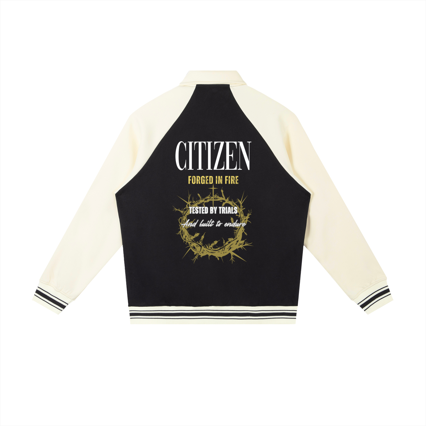 FORGED IN FIRE Baseball Jacket (BLACK WITH APRICOT)