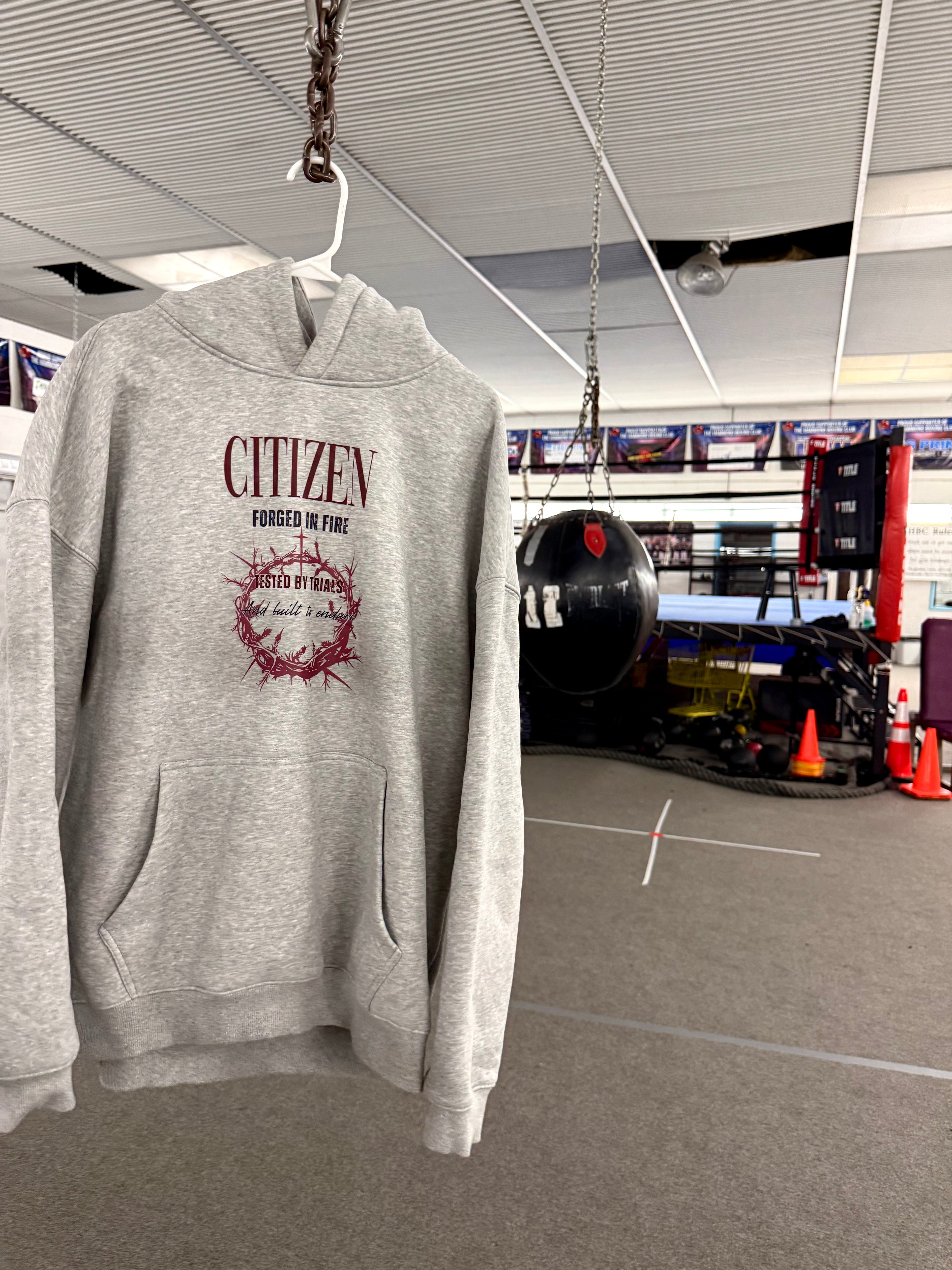 FORGED IN FIRE Oversize Fleeced Hoodie (FLOWER GRAY)