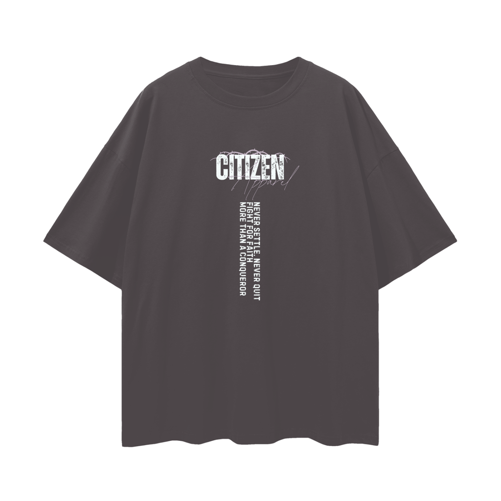 Never Settle | Romans 8:37 Premium Oversized Tee
