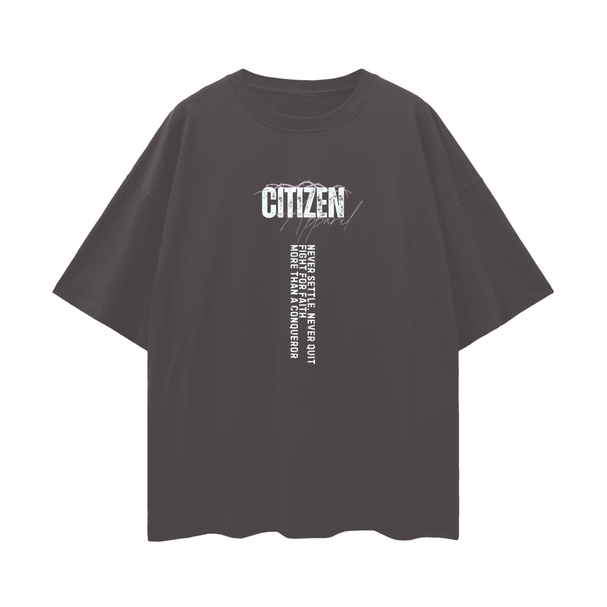 Never Settle | Romans 8:37 Premium Oversized Tee