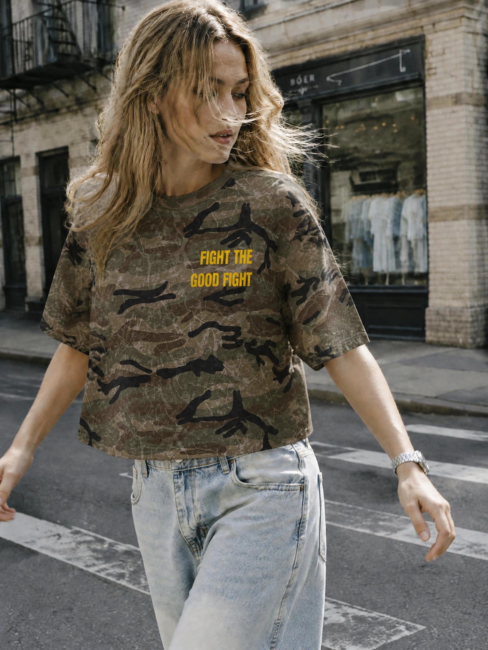 Fight the Good Fight Boxy Camo T-Shirt